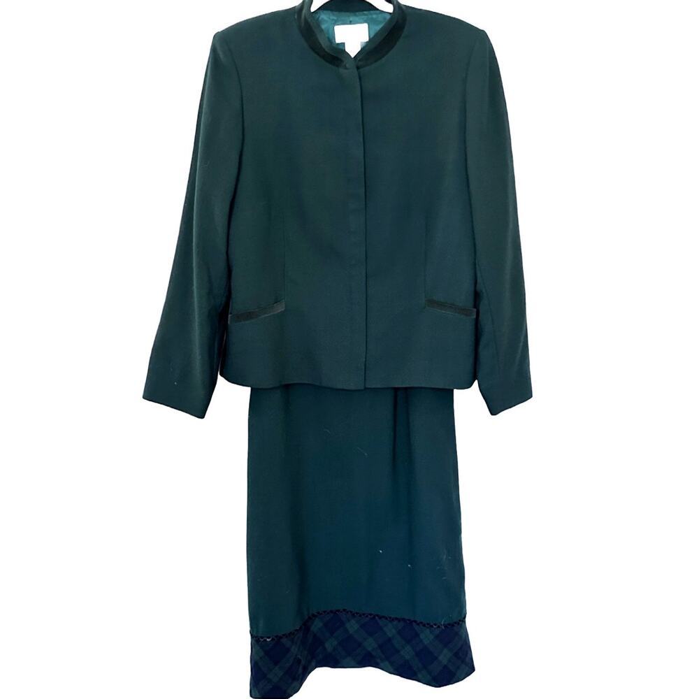 Vintage Pendleton Virgin Wool Blazer Skirt Suit Set Sz 14 Hunter Green Plaid
